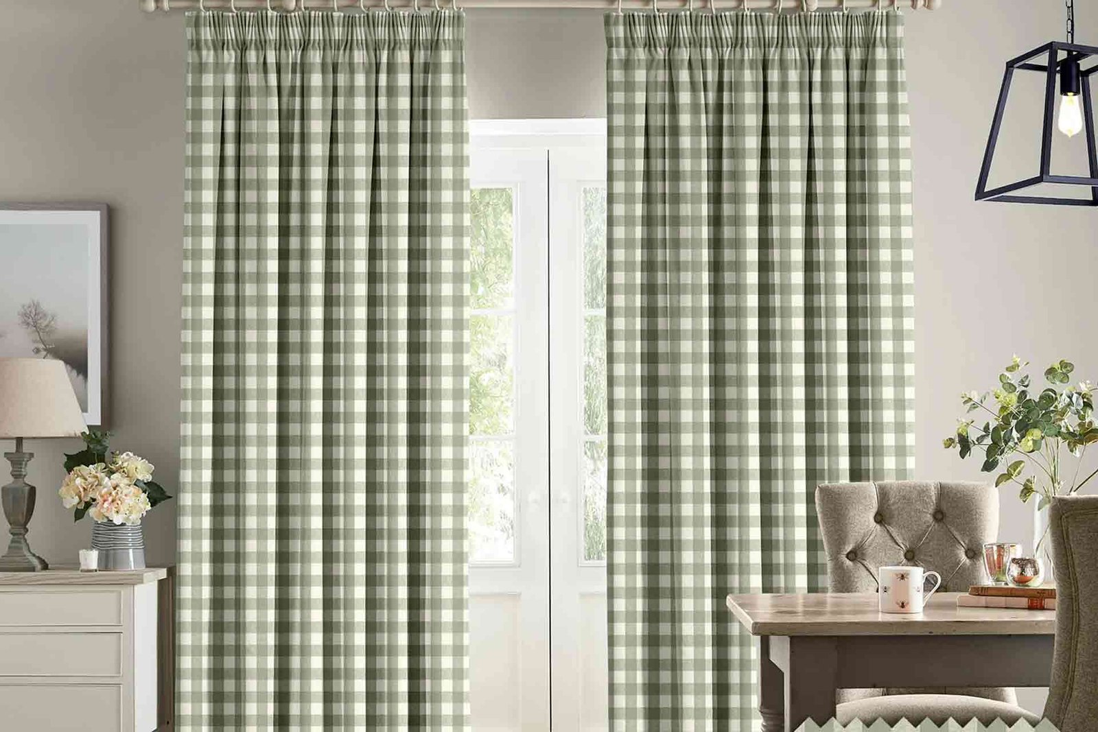 sage green gingham curtains