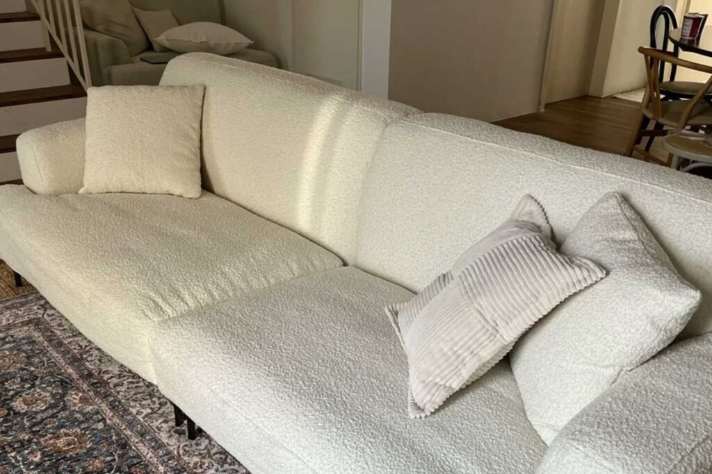 white bouclé fabric